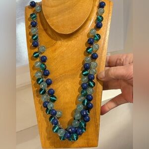 LOFT Blue and Teal Glass Beaded Necklace